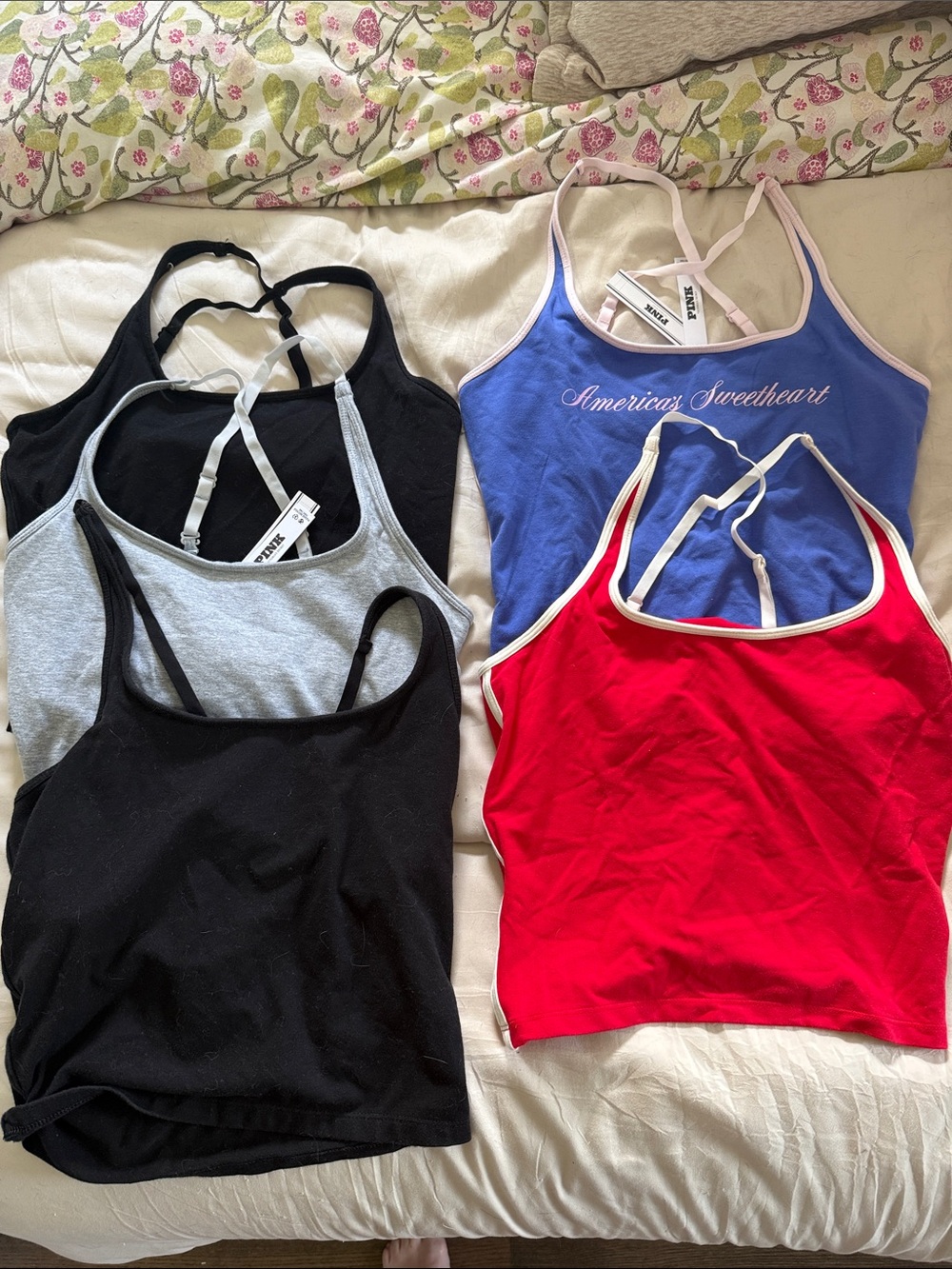PINK Victoria's Secret Tank Top Lot — Black, Gray, Blue, Red, Pink